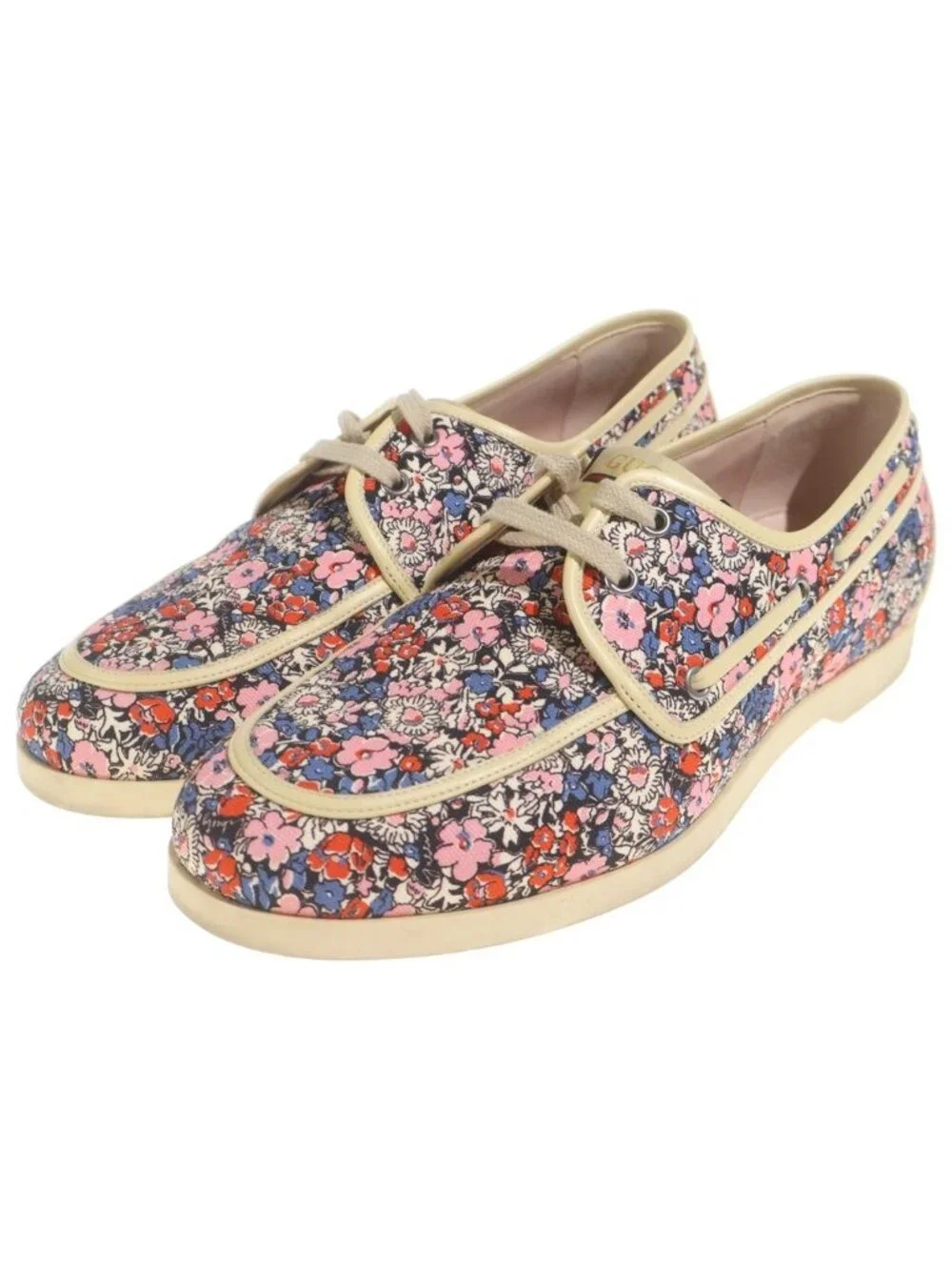 Gucci Flower Canvas Allover Print Deck Low Cut Shoes Beige Pink